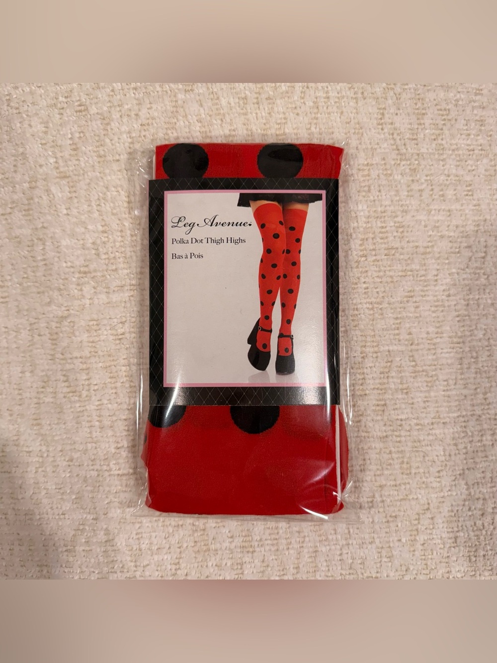 Leg Avenue Ladybug Costume Red and Black Polka Dot Thigh Highs Tights NEW